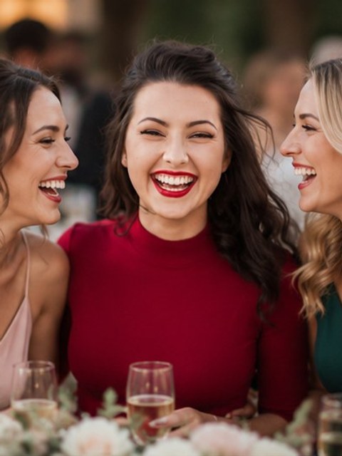 Groupe d'invités souriants posant pour une photo de soirée